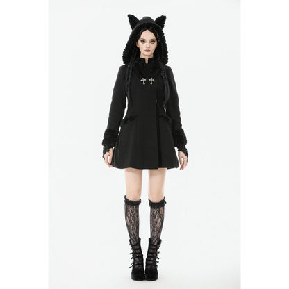 Manteau gothique Dark in Love avec oreilles de chat en fausse fourrure