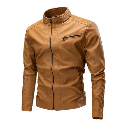Manteau en cuir pour hommes, style motard décontracté, rétro, à coutures, pour le printemps et l'automne, transfrontalier