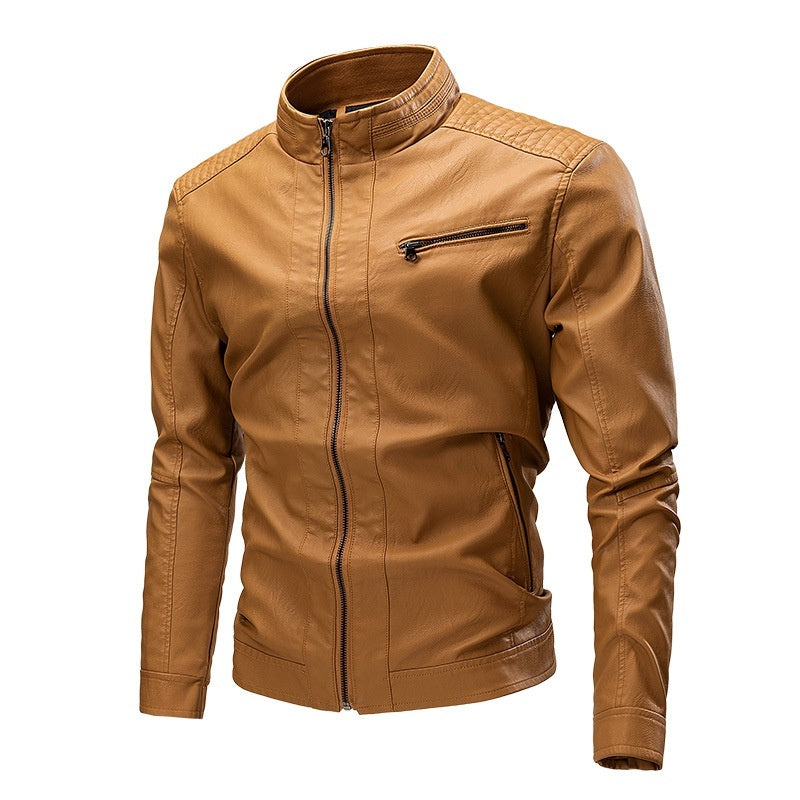 Manteau en cuir pour hommes, style motard décontracté, rétro, à coutures, pour le printemps et l'automne, transfrontalier