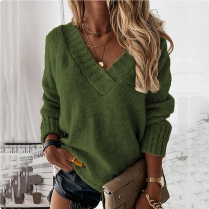 V-neck Long-sleeved Pullover Sweater Top