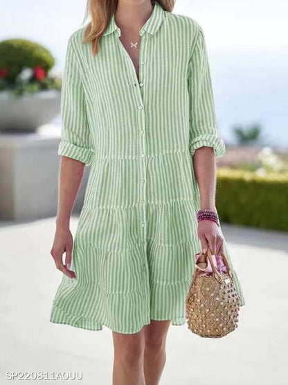 Striped Long-sleeved Shirt Dress