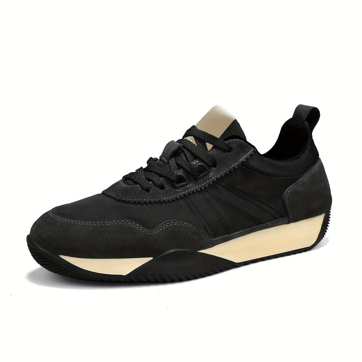 Chaussures de randonnée décontractées élégantes pour hommes - Dessus en tissu respirant, Semelle en PVC durable, Fermeture à lacets, Tenue d'extérieur et décontractée toutes saisons - Noir