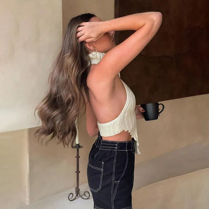Débardeur en tricot uni à col roulé et coupe ajustée irrégulière pour femme