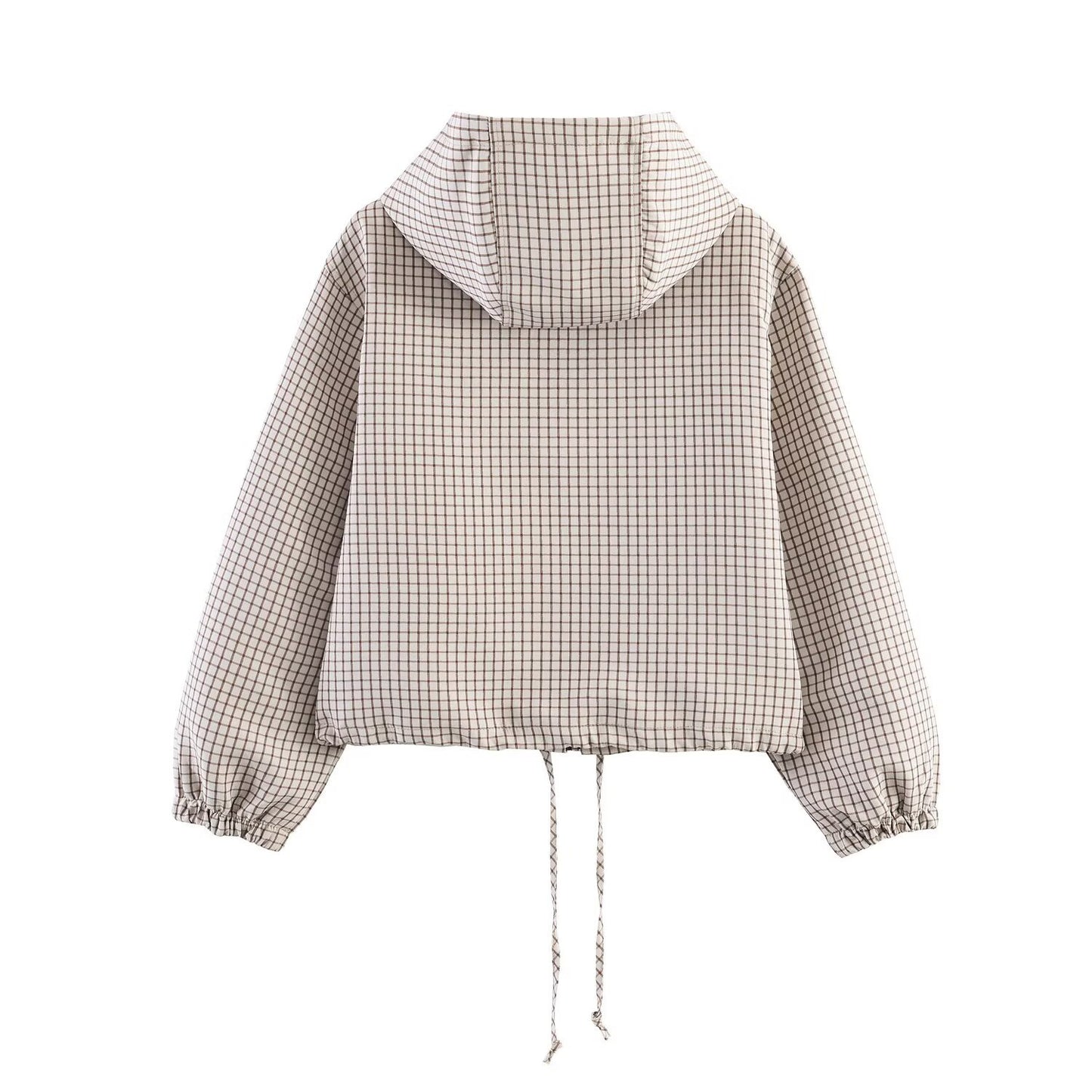 Versatile plaid hooded zipper jacket