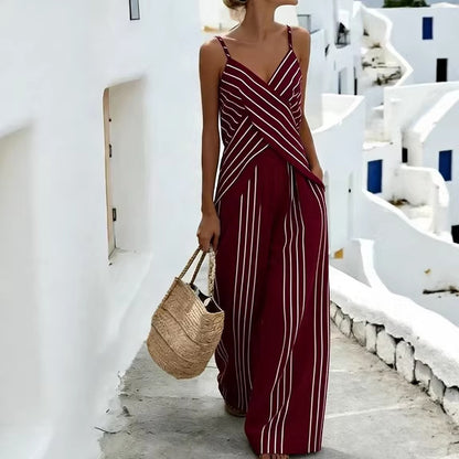 Striped Casual Womens V-Neck Sleeveless Set