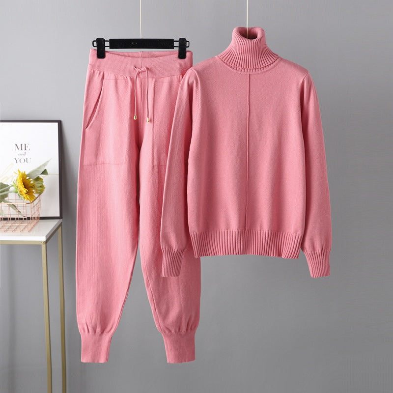Solid Color Sweater Knitted Two Piece Set