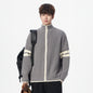 Minimalist Double Stripe Relaxed Fit Zipper Knit Cardigan