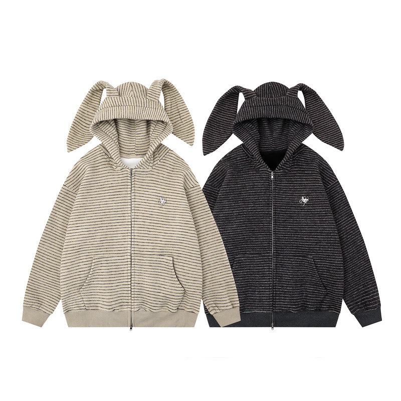 Hooded jacket with kangaroo pocket and loose zipper cardigan
