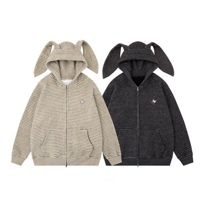 Hooded jacket with kangaroo pocket and loose zipper cardigan