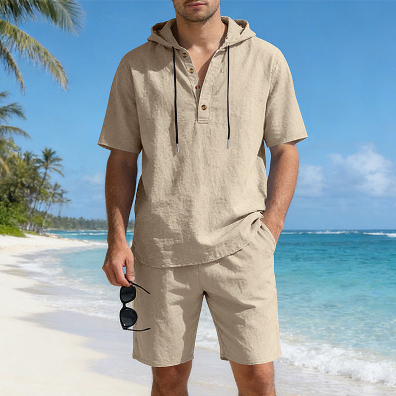 Men's Linen Hooded Casual Set - Loose & Breathable
