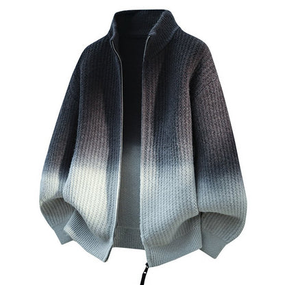 Men's Gradient Zip-Up Stand Collar Knit Sweater