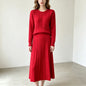 Round neck pullover sweater skirt set for women