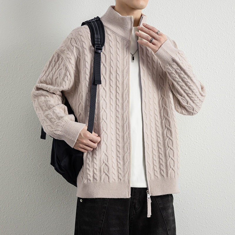 Men's Vintage Cable Knit Zip-Up Cardigan Jacket