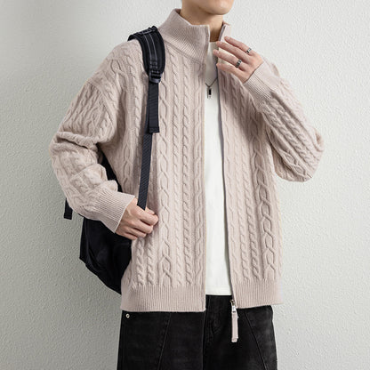 Men's Vintage Cable Knit Zip-Up Cardigan Jacket