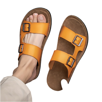 Tongs décontractées pour hommes avec empeigne synthétique, sandales décontractées antidérapantes, sandales à bout ouvert avec boucle