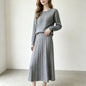 Round neck pullover sweater skirt set for women