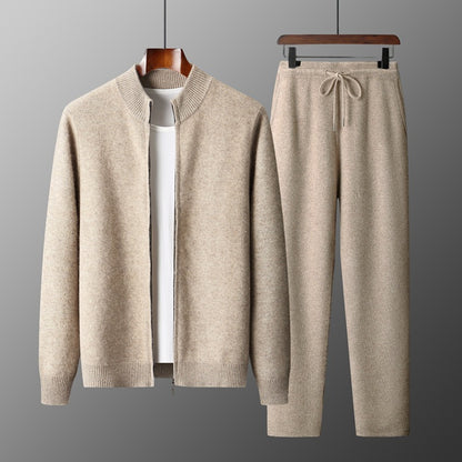 Stand Collar Zipper Cardigan Jacket Pants Set