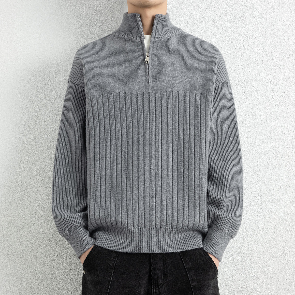 Men's  Relaxed Fit Stand Collar Knitted Jacket