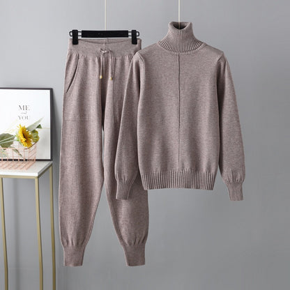 Solid Color Sweater Knitted Two Piece Set