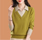 Fake two woolen sweaters women's color blocked base sweater