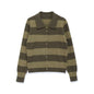 Women's long sleeved polo collar striped knitted sweater