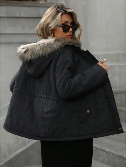 Aveloria Hooded Cinched Waist Casual Parka