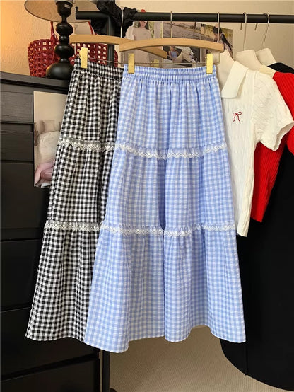 Fresh And Sweet Blue Plaid Cake Skirt