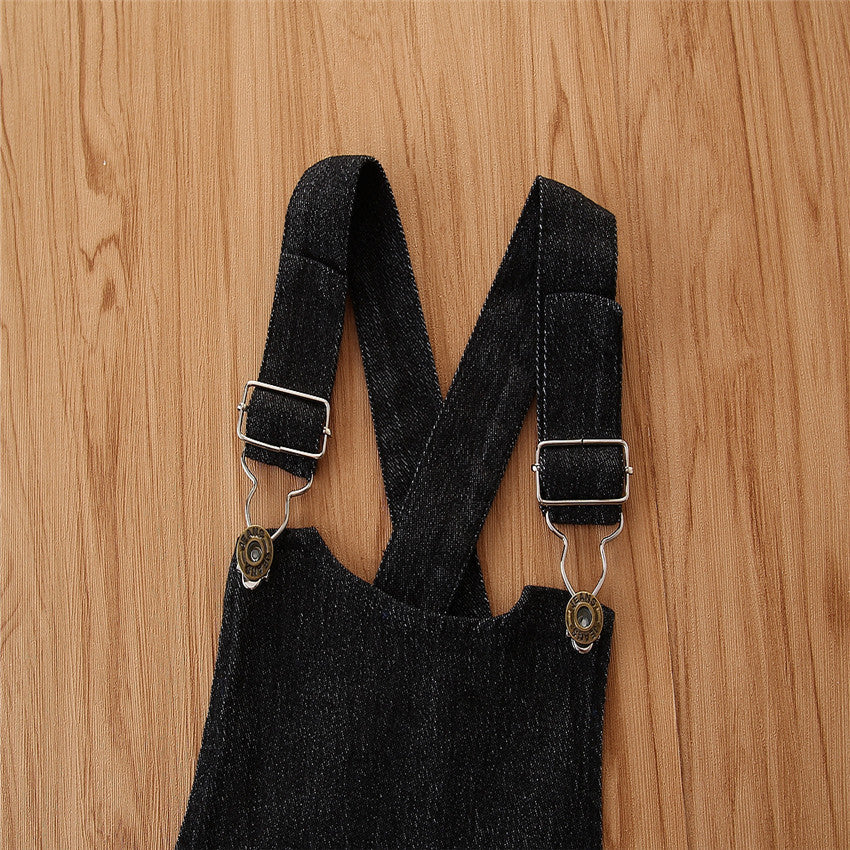 Girls' Short-sleeved Suit Puff Sleeve Black T-shirt