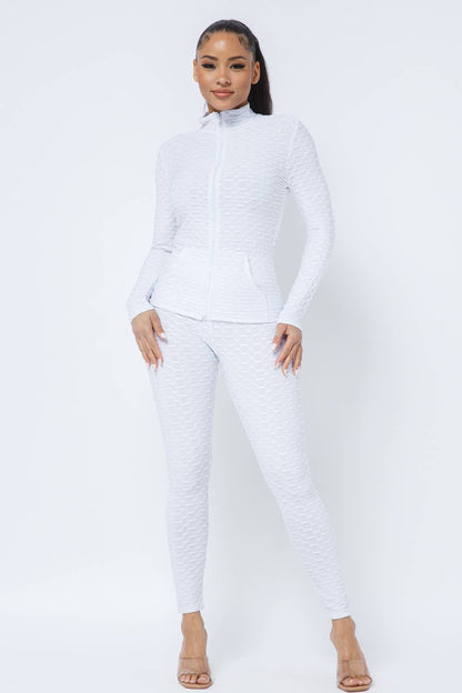 Ensemble Veste et Legging avec Poches Latérales Zippées Nid d'Abeille