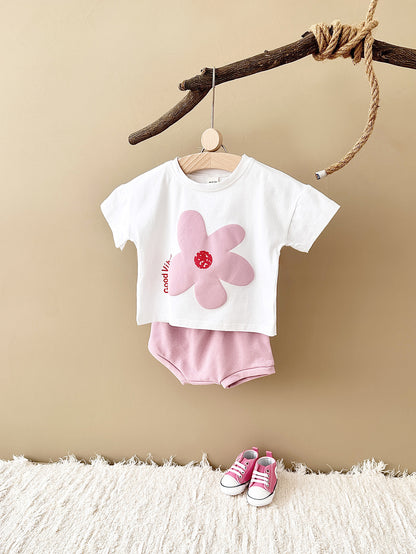 Baby Sun Print Top Casual Short Sleeve Two-piece Set