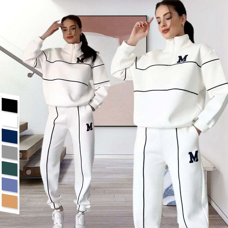 Ensemble 2 pièces femme : Sweat-shirt sans capuche et pantalon de survêtement ample avec poches