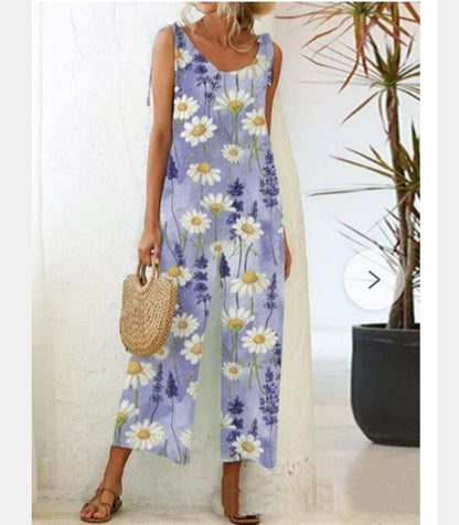 Floral Print Chic Casual Knit Suspender Jumpsuit