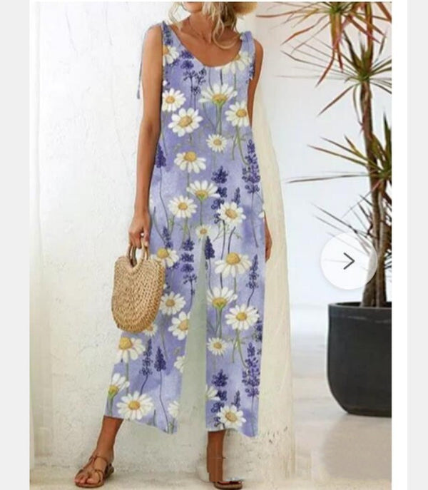 Floral Print Chic Casual Knit Suspender Jumpsuit