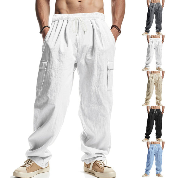 Men's Workwear Multi-pocket Straight Linen Pants