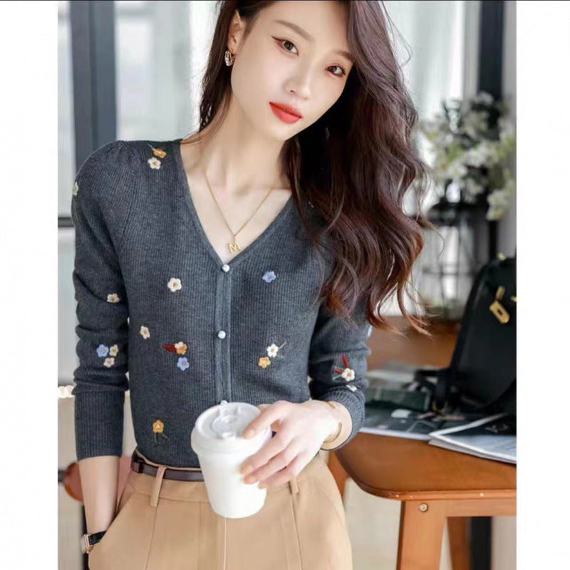 Womens Embroidered Pullover Long Sleeve Sweater