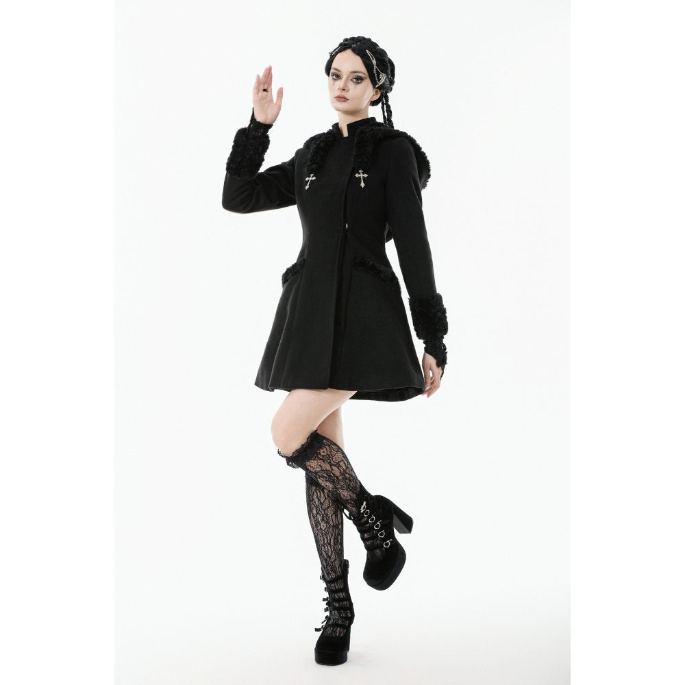 Manteau gothique Dark in Love avec oreilles de chat en fausse fourrure