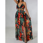 Floral Print Backless Side-Slit Dress