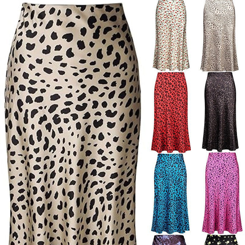 Satin Leopard Print Mermaid Skirt