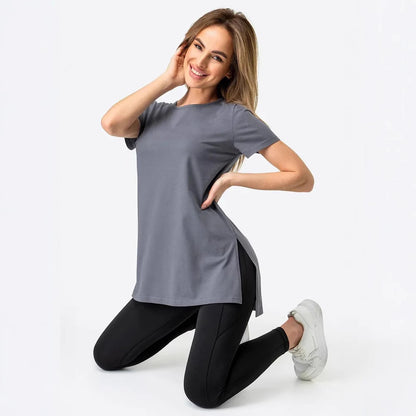 Slit Loose Round Neck Short Sleeve Sweater