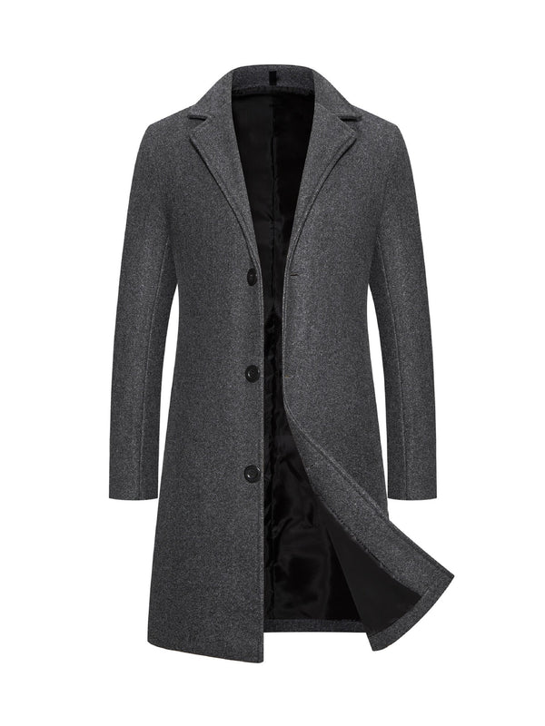 Men's Woolen Slim-Fit Trench Coat