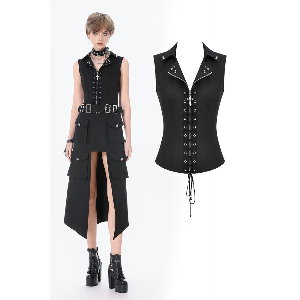 Dark in Love Gilet Corset Punk clouté à lacer