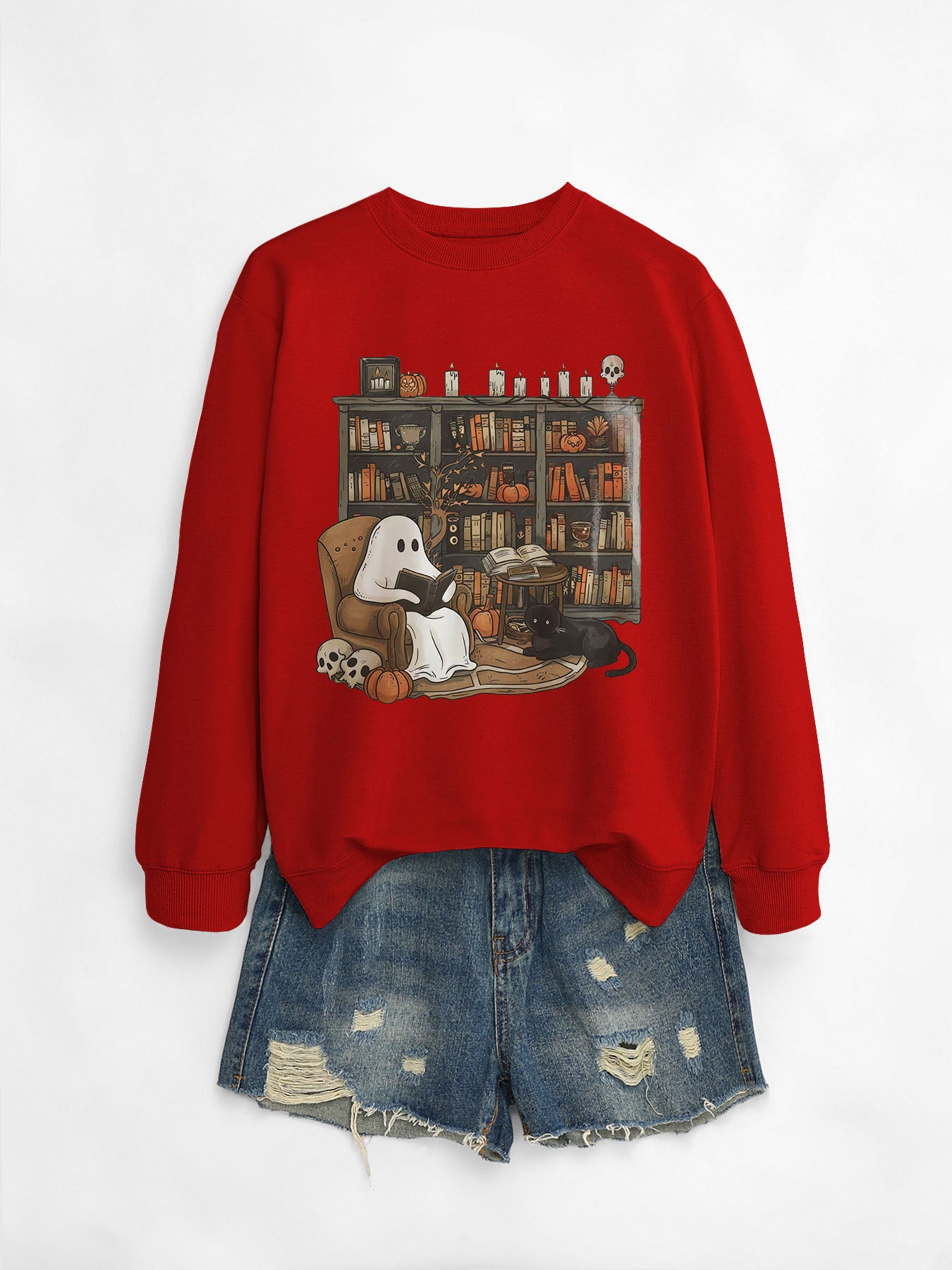 Womens Bookshelf Ghost Sweater
