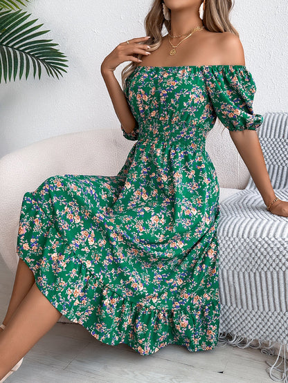 Robe à Imprimé Floral Col Carré Robes d'Été à Volants Mode Vêtements Féminins