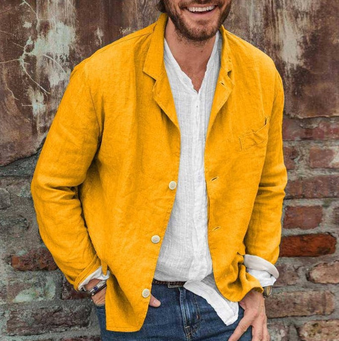 Men's Casual Loose Cotton Linen Long Sleeve Shirt