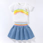 Summer Girls' Short Sleeved T-shirt Denim Skirt Set