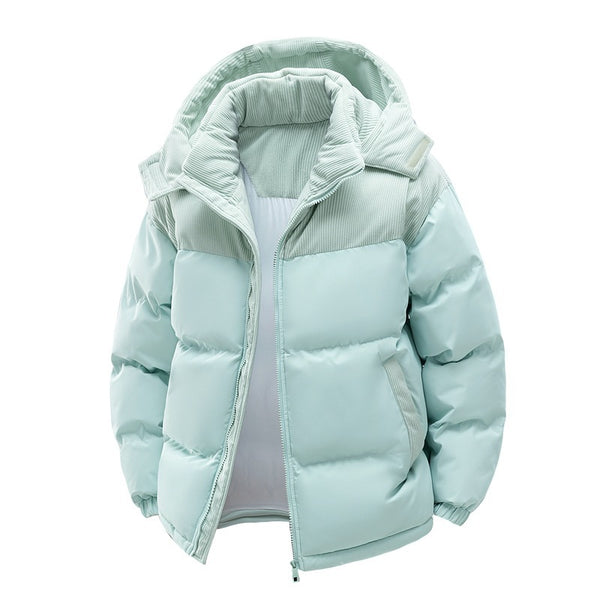 Manteau rembourré en coton avec chapeau amovible pour couple, patchwork contrasté, épaissi