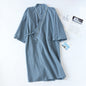 Spring And Summer Japanese Men's Kimono Nightgown Bathrobe Washed Cotton Gauze