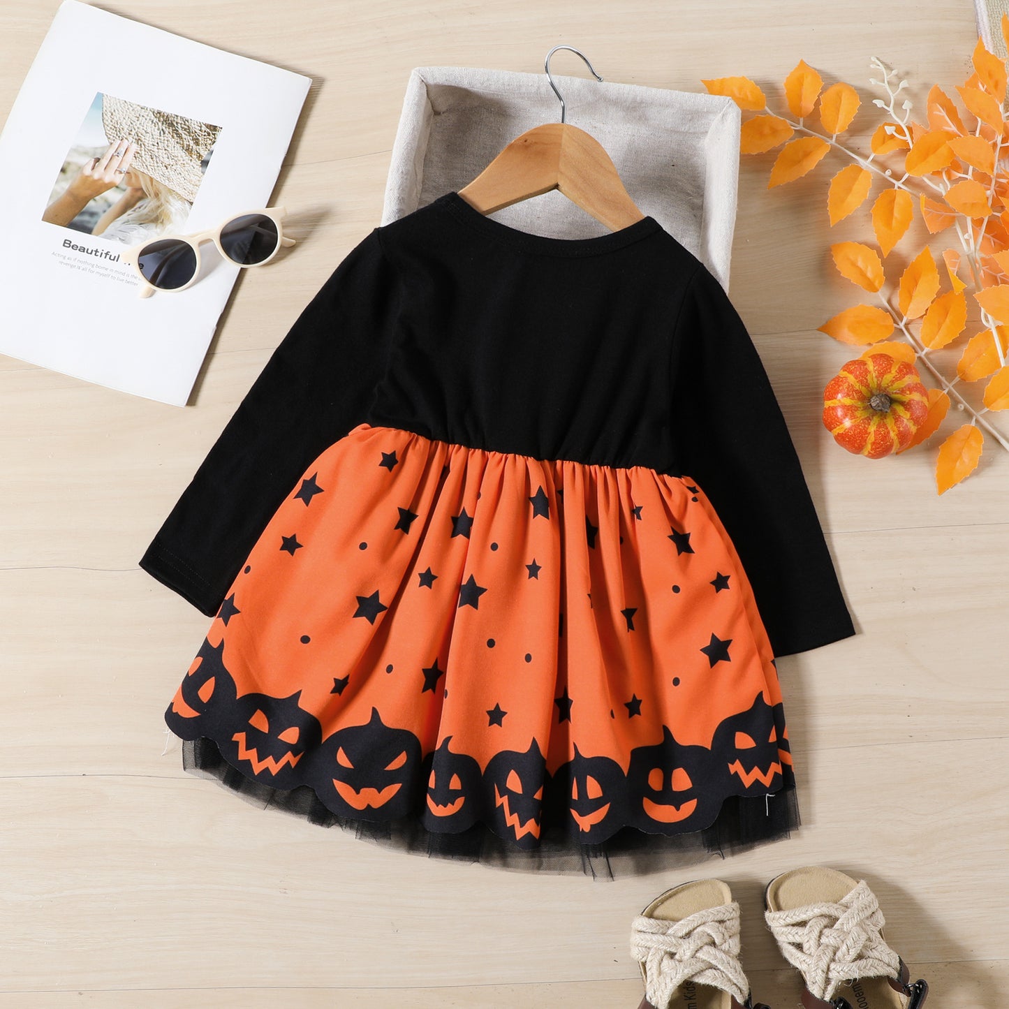 Girls Halloween Long Sleeve Mesh Dress