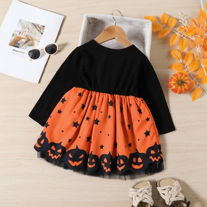 Girls Halloween Long Sleeve Mesh Dress