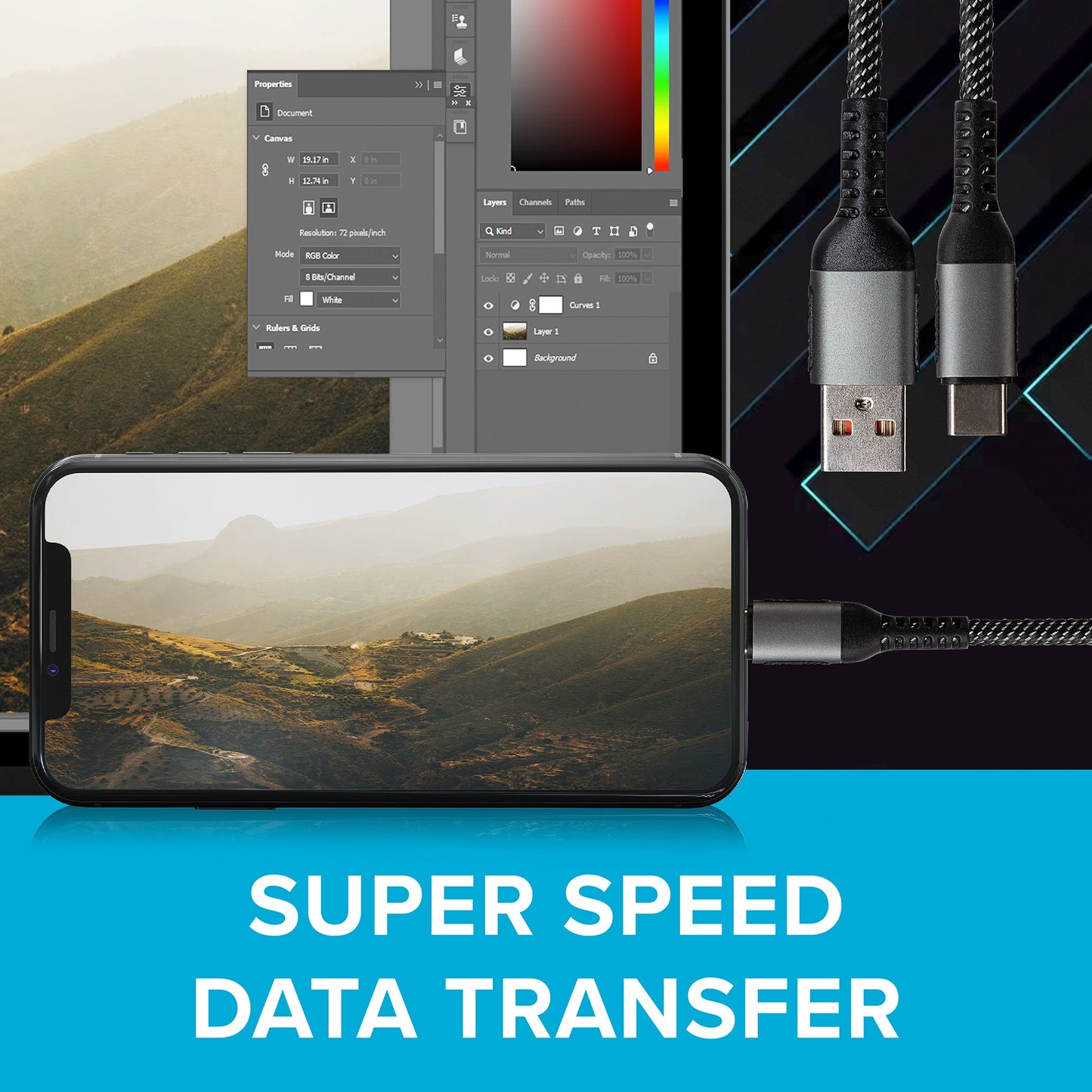 Câble tressé Maplin USB-C vers USB-A 60W - Gris